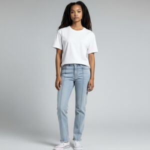 Egreis Rare Slimming Jeans Light Blue Denim Panel High Waist Ankle Slit W25 L32